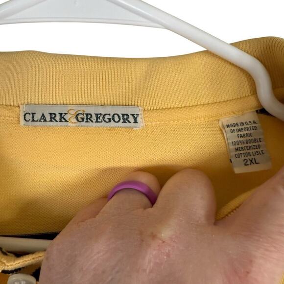 Vtg Clark And Gregory Shirt Men's Polo Short Sleeve Yellow Striped 2XL Preppy - Picture 2 of 7